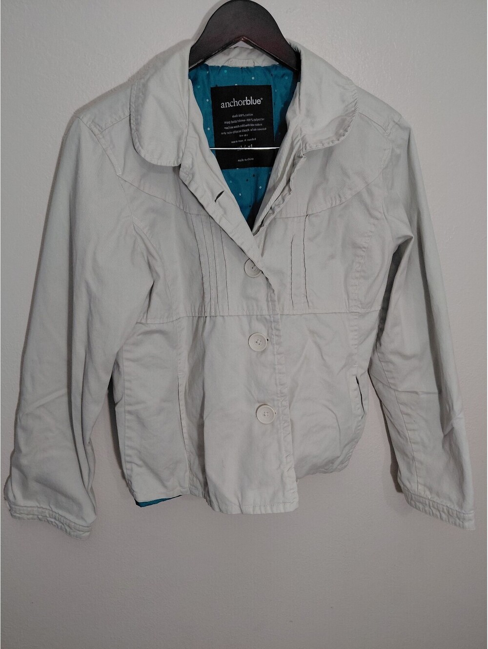 Anchor Blue Women's Lightweight Cotton Jacket Size XL White with Polka Dot Liner